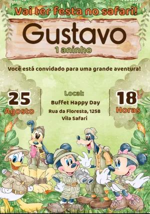 Convite de Aniversário Mickey Safari para Editar Online