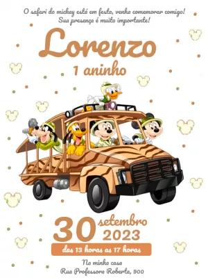 Convite Aniversário Safari do Mickey para Editar Online