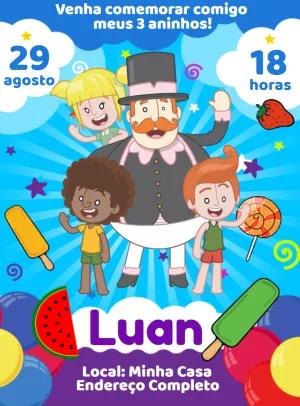 Convite Aniversário Mundo Bita com Personagens para Editar Online