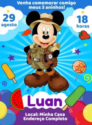 Convite Aniversário Mickey Safari Editável Online