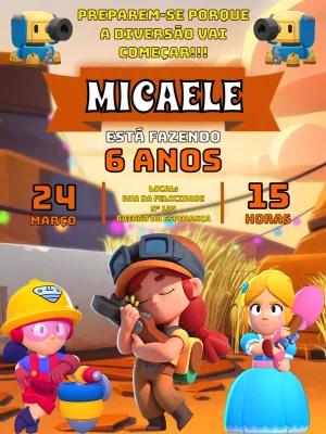 Convite Aniversário Brawl Stars com Personagens para Editar