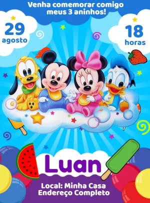 Convite Aniversário Turma do Mickey Baby para Editar Online