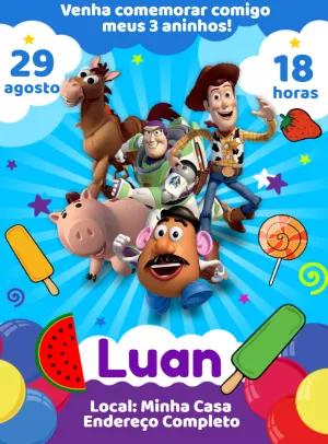 Convite Aniversário Toy Story com Personagens para Editar