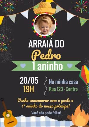 Convite Arraiá de Aniversário com Foto para Editar Online