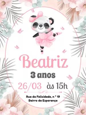 Convite de Aniversário Panda Bailarina para Editar Online