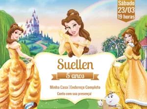 Convite de Aniversário Princesa Bela para Editar Online