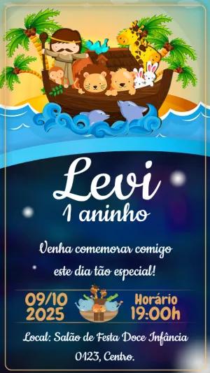 Convite de Aniversário Arca de Noé com Animais para Editar