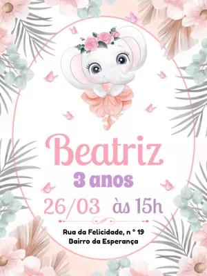 Convite Aniversário Elefante Bailarina para Editar Online