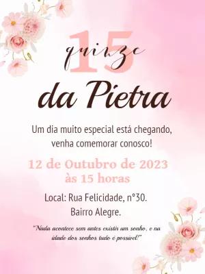 Convite de 15 Anos Floral Rosa Delicado para Editar Online