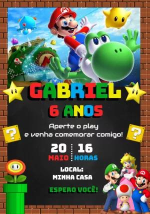 Convite de Aniversário Super Mario Bros para Editar Online