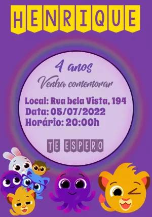 Convite Aniversário Bolofofos com Personagens para Editar Online