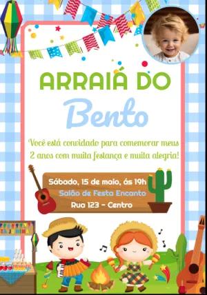 Convite Arraiá Infantil com Foto para Editar Online