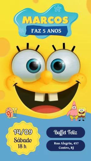 Convite de Aniversário Bob Esponja para Editar e Personalizar