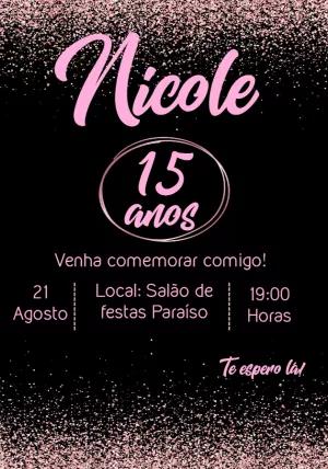 Convite de 15 Anos Glitter Rosa para Editar Online