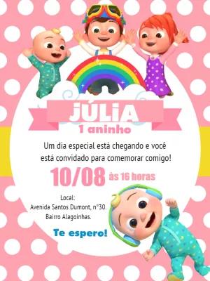 Convite Aniversário Cocomelon com Personagens para Editar Online