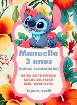 Convite de Aniversário Stitch Tropical para Editar Online
