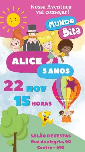 Convite de Aniversário Mundo Bita com Personagens para Editar