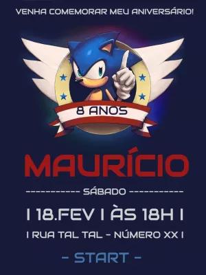 Convite de Aniversário Sonic para Editar Online e Imprimir