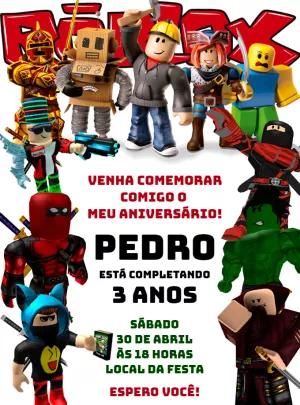 Convite de Aniversário Roblox com Personagens para Editar Online