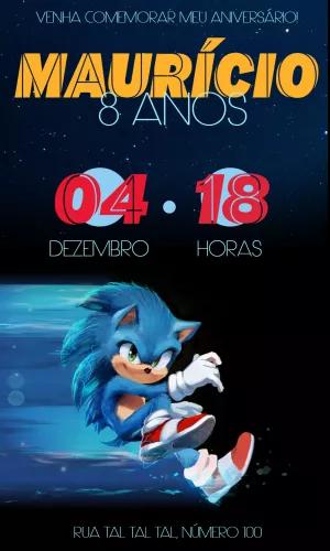 Convite de Aniversário Sonic Editável Online para Imprimir