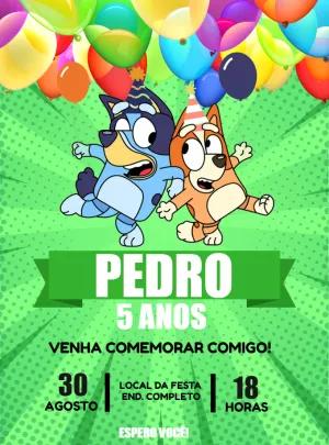 Convite de Aniversário Bluey e Bingo para Editar Online