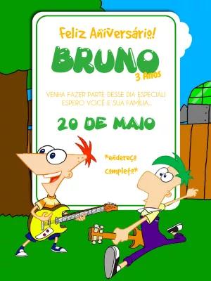 Convite de Aniversário Phineas e Ferb para Editar Online