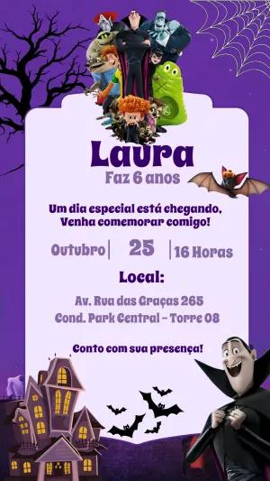 Convite Aniversário Hotel Transilvânia com Personagens para Editar