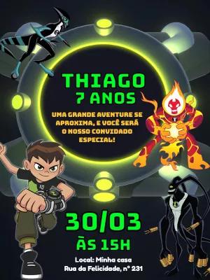 Convite de Aniversário Ben 10 com Aliens para Editar Online