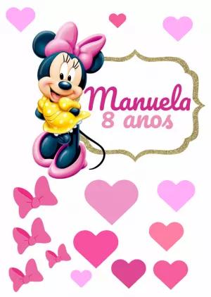 Topo de Bolo Minnie Rosa para Aniversário Editável Online