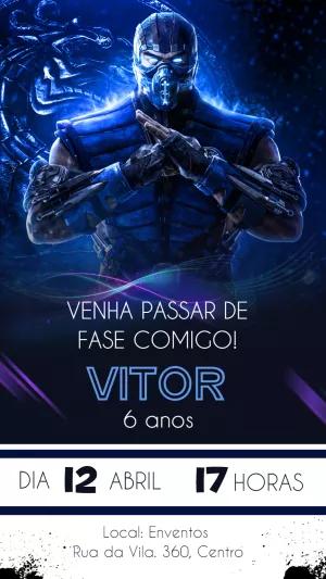 Convite Aniversário Mortal Kombat com Sub-Zero para Editar Online