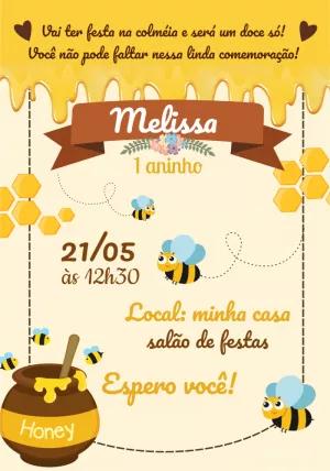 Convite de Aniversário Abelhinha Doce para Editar Online