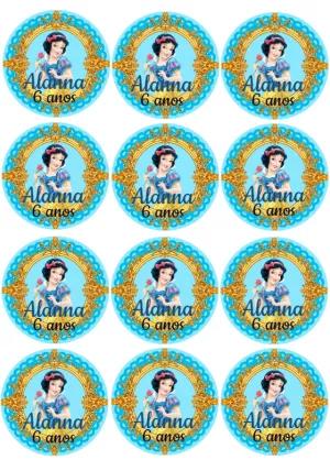 Tag Aniversário Branca de Neve para Editar e Imprimir