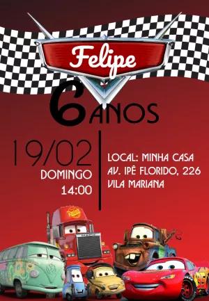 Convite de Aniversário Carros Disney para Editar Online