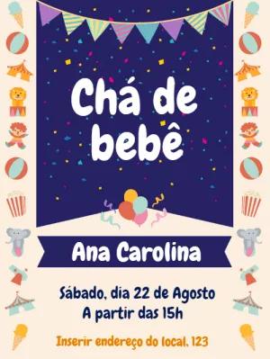 Convite de Chá de Bebê Circo Azul para Editar Online
