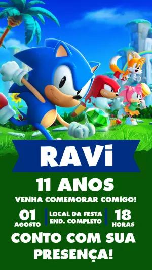 Convite de Aniversário Sonic e Amigos para Editar Online