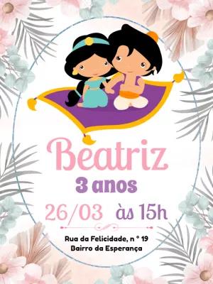 Convite Aniversário Princesa Jasmine e Aladdin para Editar Online