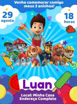 Convite de Aniversário Patrulha Canina para Editar Online