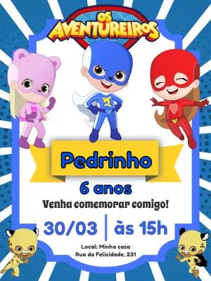 Convite de Aniversário Os Aventureiros para Editar Online
