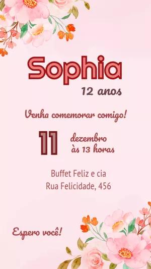 Convite de Aniversário Floral Delicado para Editar Online