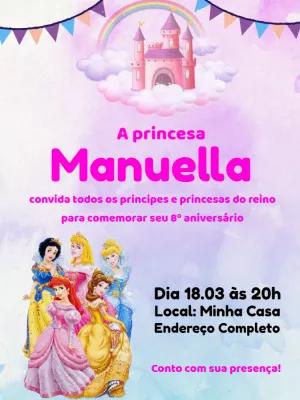 Convite Aniversário Princesas da Disney para Editar Online