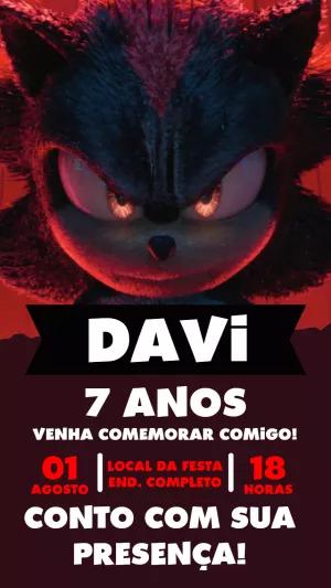 Convite Aniversário Sonic Shadow para Editar Online