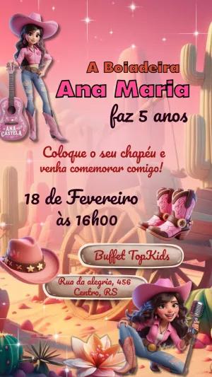 Convite Aniversário Boiadeira Ana Castela para Editar Online