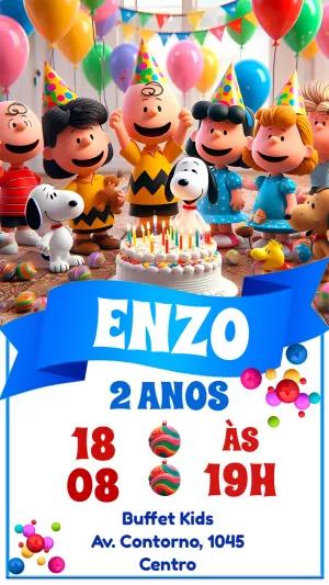 Convite de Aniversário Snoopy e Turma para Editar Online