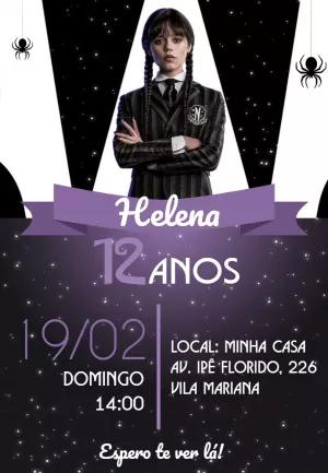 Convite Aniversário Wandinha Addams para Editar Online