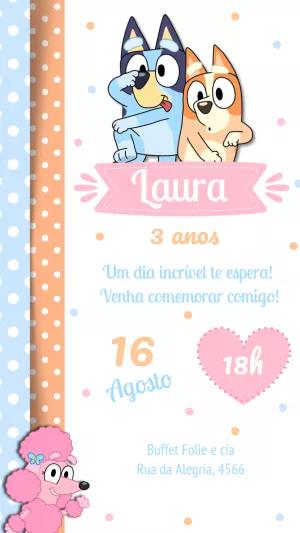 Convite de Aniversário Bluey e Bingo Rosa para Editar Online