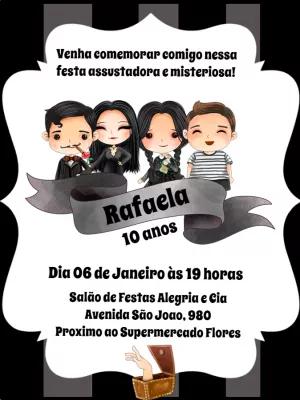 Convite Aniversário Wandinha Addams para Editar Online