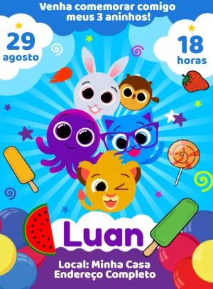 Convite de Aniversário Bolofofos com a Turma para Editar Online