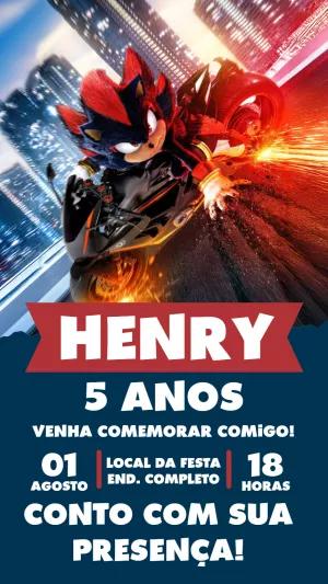 Convite Aniversário Shadow Sonic para Editar Online