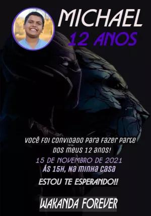 Convite Aniversário Pantera Negra com Foto para Editar Online