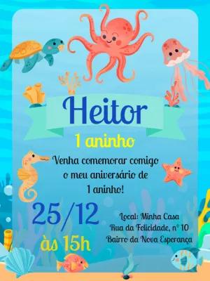 Convite Fundo do Mar para Aniversário Infantil Editável Online